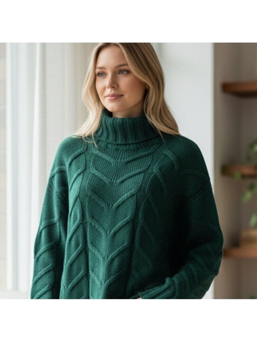 Wilfred Forest Green Cable Knit Turtleneck  100% Merino.Wool Sweater Size S